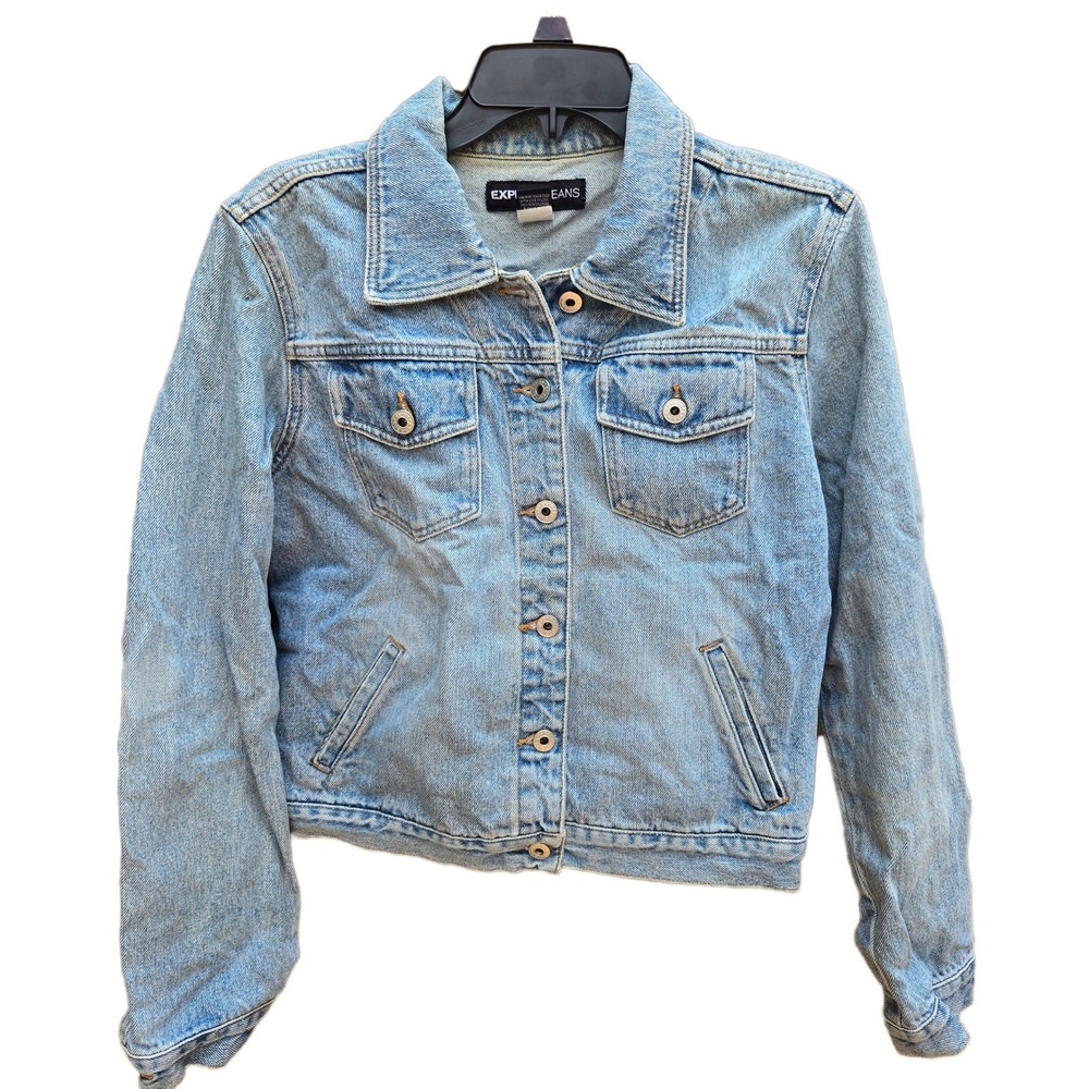 Vintage Express Jeans Light Wash Denim Trucker Jacket 100% Cotton Blue Large